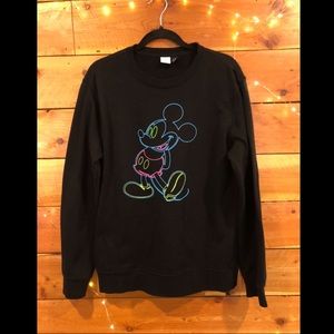 Neon Outline Mickey Mouse Crew Neck Sweater